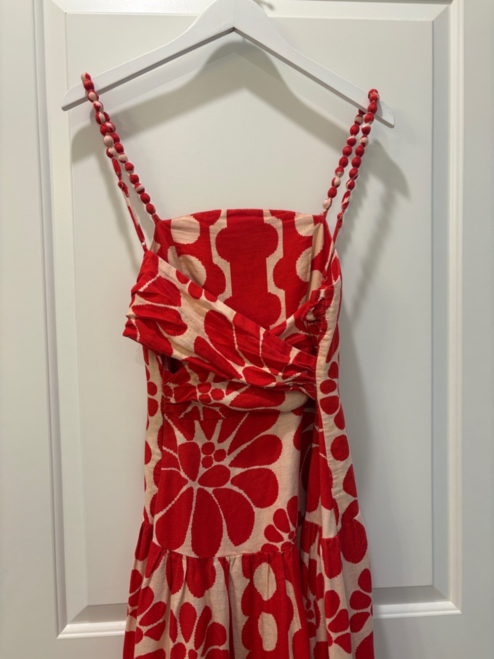 Farm Rio Palermo Red Linen Midi Dress Size Small Sleeveless Open Back Strappy - Picture 12 of 16